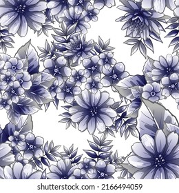 Abstract seamless pattern with plants, herbs and flowers, botanical illustration.