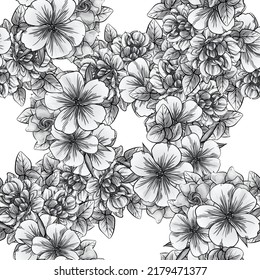 Abstract seamless pattern with plants, herbs and flowers, botanical illustration.