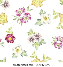 Abstract seamless pattern with plants, herbs and flowers, botanical illustration.