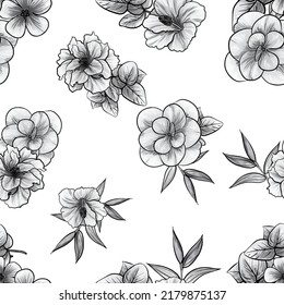 Abstract seamless pattern with plants, herbs and flowers, botanical illustration.