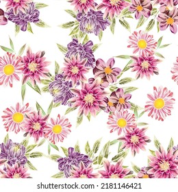 Abstract seamless pattern with plants, herbs and flowers, botanical illustration.
