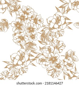 Abstract seamless pattern with plants, herbs and flowers, botanical illustration.
