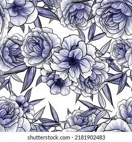 Resumen de patrón sin fisuras con plantas, hierbas y flores, ilustración botánica.