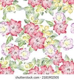 Abstract seamless pattern with plants, herbs and flowers, botanical illustration.