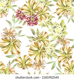 Abstraktes nahtloses Muster mit Pflanzen, Kräutern und Blumen, botanische Illustration.
