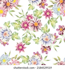 Abstraktes nahtloses Muster mit Pflanzen, Kräutern und Blumen, botanische Illustration.