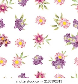 Abstract seamless pattern with plants, herbs and flowers, botanical illustration.