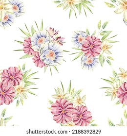 Abstract seamless pattern with plants, herbs and flowers, botanical illustration.