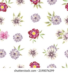 Abstract seamless pattern with plants, herbs and flowers, botanical illustration.