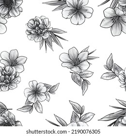 Abstraktes nahtloses Muster mit Pflanzen, Kräutern und Blumen, botanische Illustration.