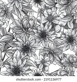 Abstract seamless pattern with plants, herbs and flowers, botanical illustration.