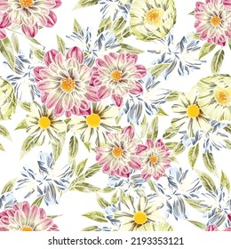 Abstract seamless pattern with plants, herbs and flowers, botanical illustration.