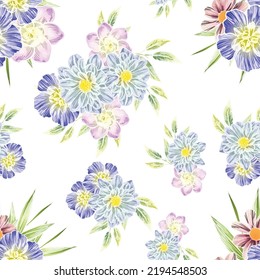 Abstract seamless pattern with plants, herbs and flowers, botanical illustration.