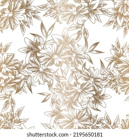 Abstract seamless pattern with plants, herbs and flowers, botanical illustration.