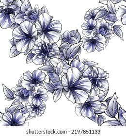 Abstract seamless pattern with plants, herbs and flowers, botanical illustration.