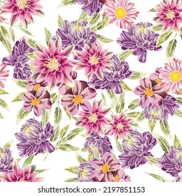 Abstract seamless pattern with plants, herbs and flowers, botanical illustration.
