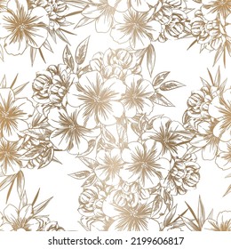 Abstract seamless pattern with plants, herbs and flowers, botanical illustration.