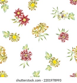 Abstract seamless pattern with plants, herbs and flowers, botanical illustration.