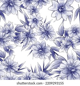 Abstract seamless pattern with plants, herbs and flowers, botanical illustration.