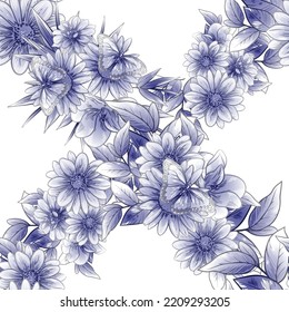 Abstract seamless pattern with plants, herbs and flowers, botanical illustration.