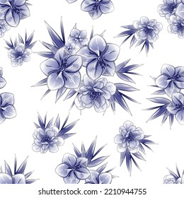 Resumen de patrón sin fisuras con plantas, hierbas y flores, ilustración botánica.