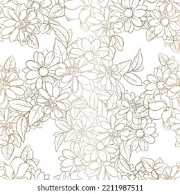 Abstract seamless pattern with plants, herbs and flowers, botanical illustration.