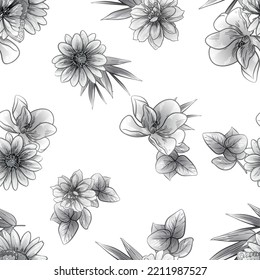 Resumen de patrón sin fisuras con plantas, hierbas y flores, ilustración botánica.