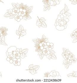 Abstract seamless pattern with plants, herbs and flowers, botanical illustration.