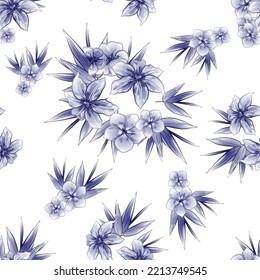 Abstraktes nahtloses Muster mit Pflanzen, Kräutern und Blumen, botanische Illustration.