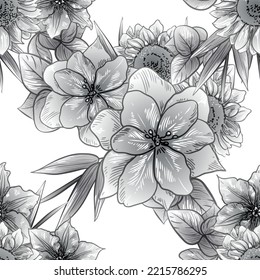Abstract seamless pattern with plants, herbs and flowers, botanical illustration.