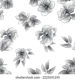 Abstract seamless pattern with plants, herbs and flowers, botanical illustration.