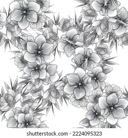 Abstract seamless pattern with plants, herbs and flowers, botanical illustration.