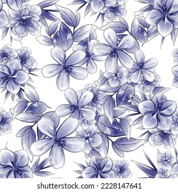 Abstract seamless pattern with plants, herbs and flowers, botanical illustration.