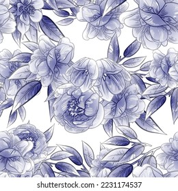 Abstract seamless pattern with plants, herbs and flowers, botanical illustration.