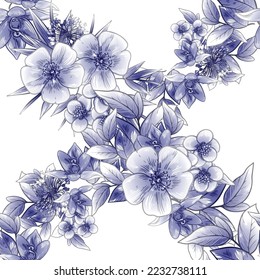 Resumen de patrón sin fisuras con plantas, hierbas y flores, ilustración botánica.