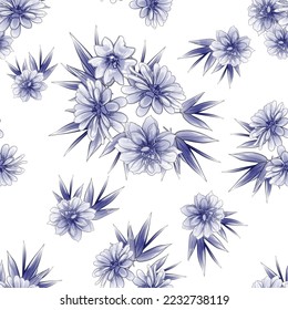 Abstract seamless pattern with plants, herbs and flowers, botanical illustration.