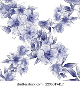 Abstract seamless pattern with plants, herbs and flowers, botanical illustration.