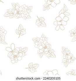Resumen de patrón sin fisuras con plantas, hierbas y flores, ilustración botánica.