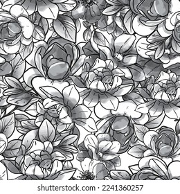 Abstract seamless pattern with plants, herbs and flowers, botanical illustration.