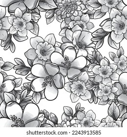 Abstraktes nahtloses Muster mit Pflanzen, Kräutern und Blumen, botanische Illustration.