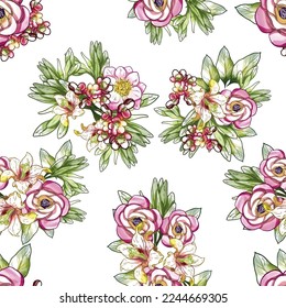 Abstraktes nahtloses Muster mit Pflanzen, Kräutern und Blumen, botanische Illustration.