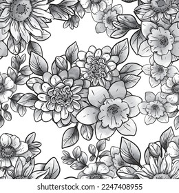 Abstract seamless pattern with plants, herbs and flowers, botanical illustration.