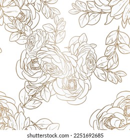 Abstract seamless pattern with plants, herbs and flowers, botanical illustration.