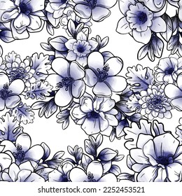 Abstract seamless pattern with plants, herbs and flowers, botanical illustration.