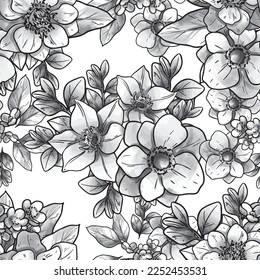 Abstract seamless pattern with plants, herbs and flowers, botanical illustration.
