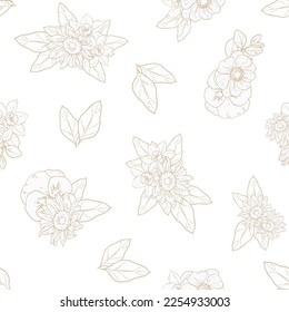 Abstract seamless pattern with plants, herbs and flowers, botanical illustration.