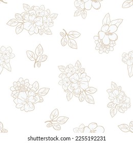 Abstract seamless pattern with plants, herbs and flowers, botanical illustration.