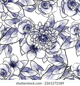 Abstract seamless pattern with plants, herbs and flowers, botanical illustration.