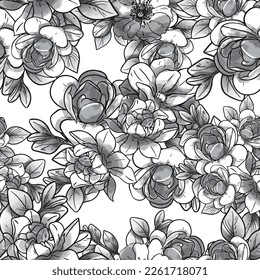 Abstract seamless pattern with plants, herbs and flowers, botanical illustration.