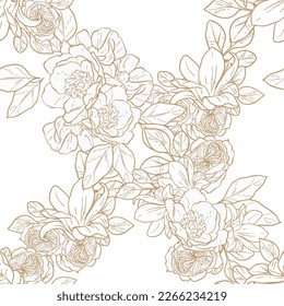 Abstract seamless pattern with plants, herbs and flowers, botanical illustration.